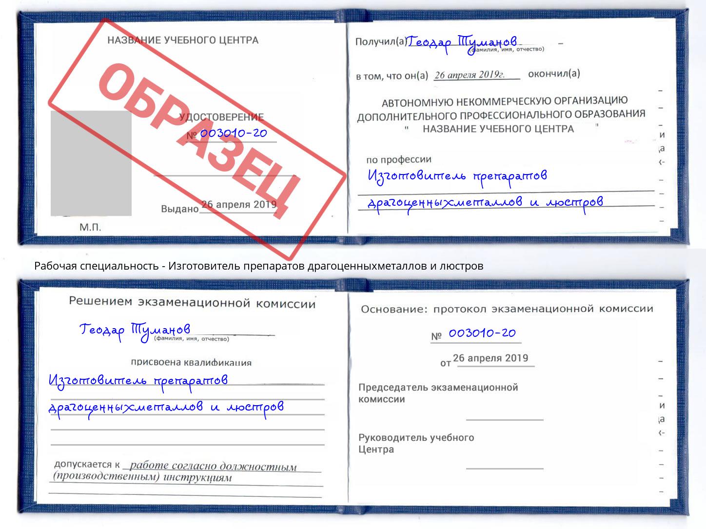 Изготовитель препаратов драгоценныхметаллов и люстров Междуреченск