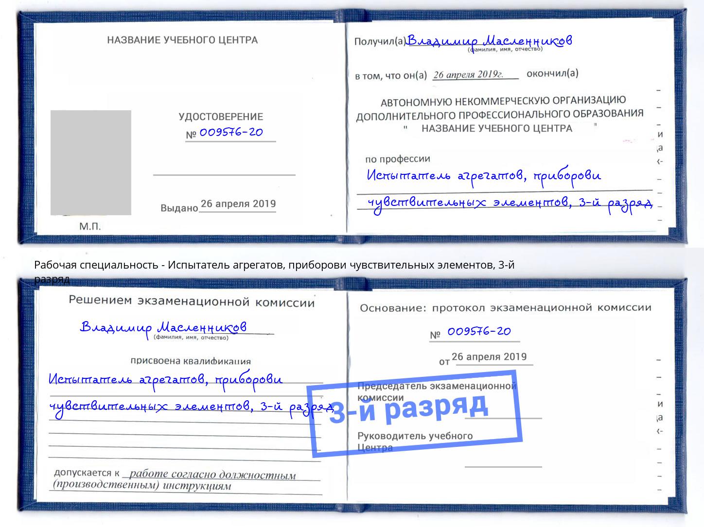 корочка 3-й разряд Испытатель агрегатов, приборови чувствительных элементов Междуреченск