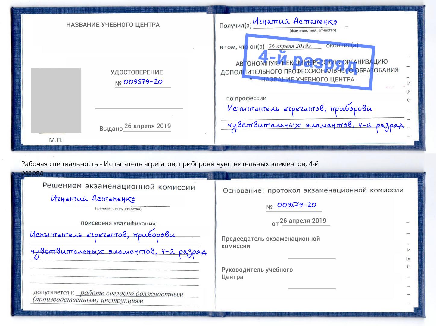 корочка 4-й разряд Испытатель агрегатов, приборови чувствительных элементов Междуреченск