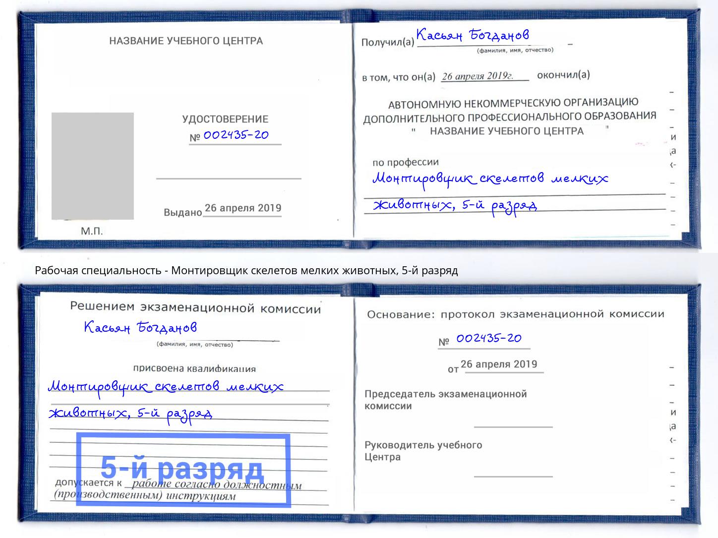 корочка 5-й разряд Монтировщик скелетов мелких животных Междуреченск