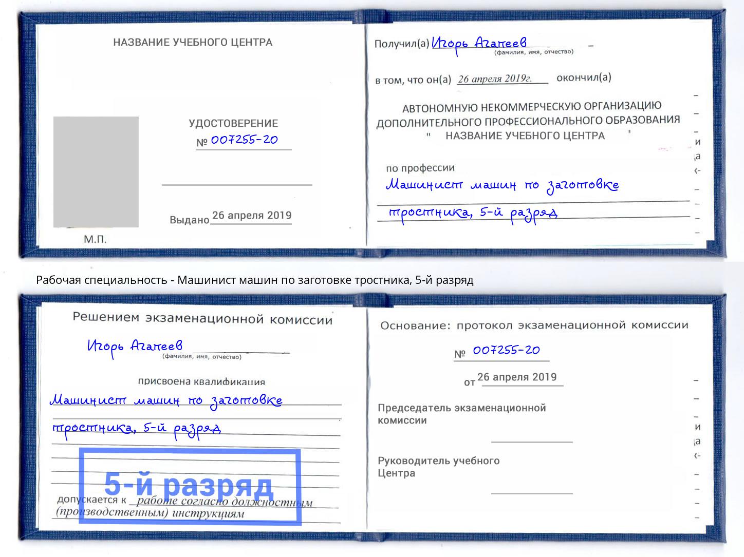 корочка 5-й разряд Машинист машин по заготовке тростника Междуреченск