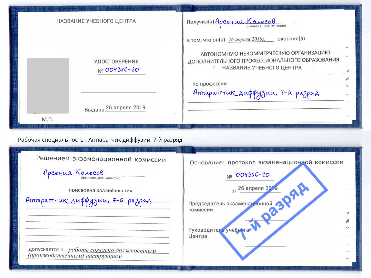 корочка 7-й разряд Аппаратчик диффузии Междуреченск