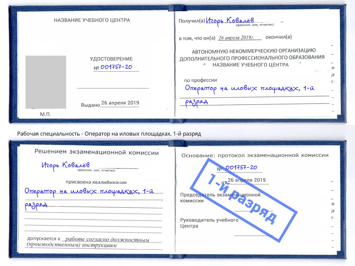 корочка 1-й разряд Оператор на иловых площадках Междуреченск