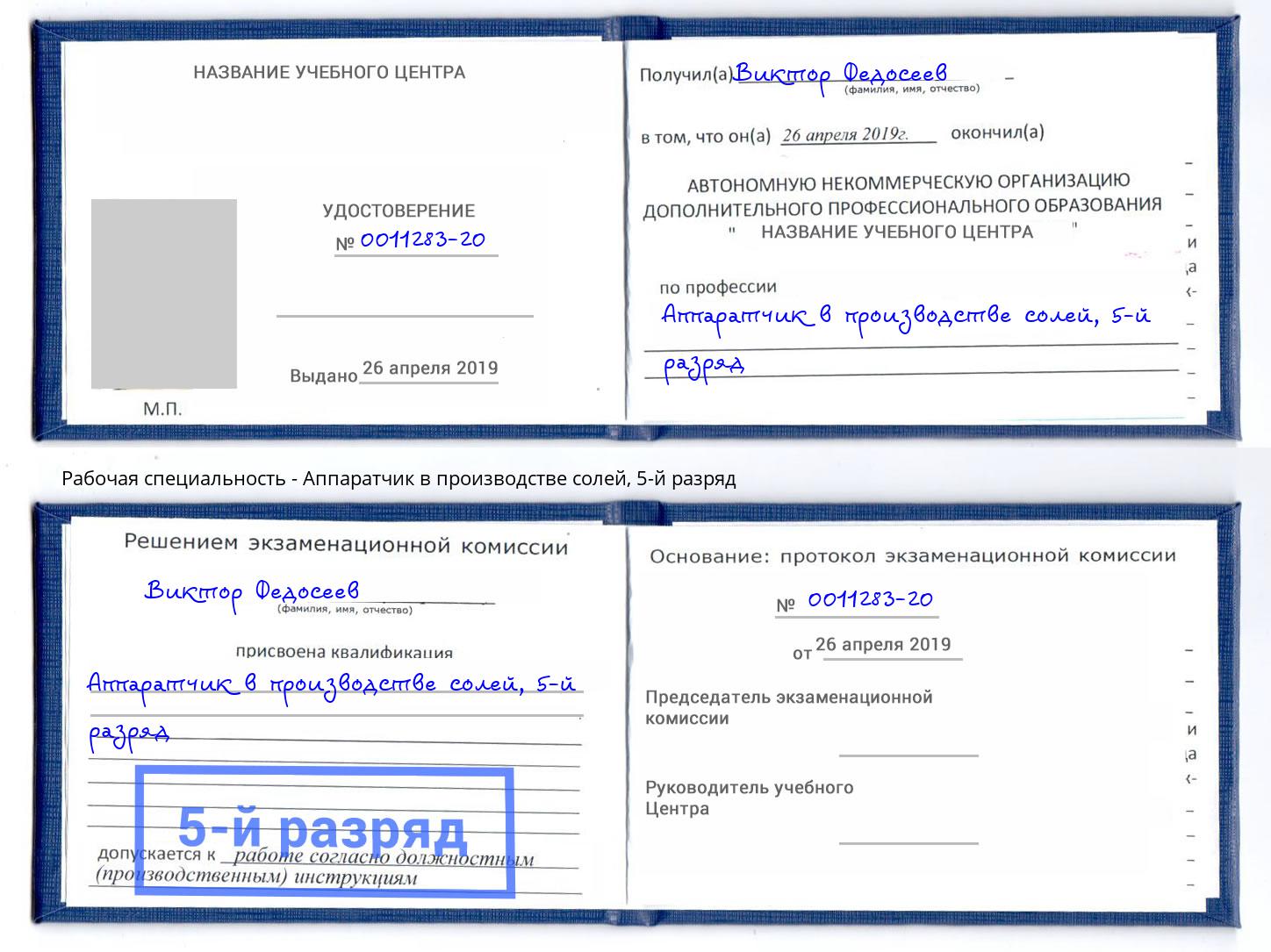 корочка 5-й разряд Аппаратчик в производстве солей Междуреченск