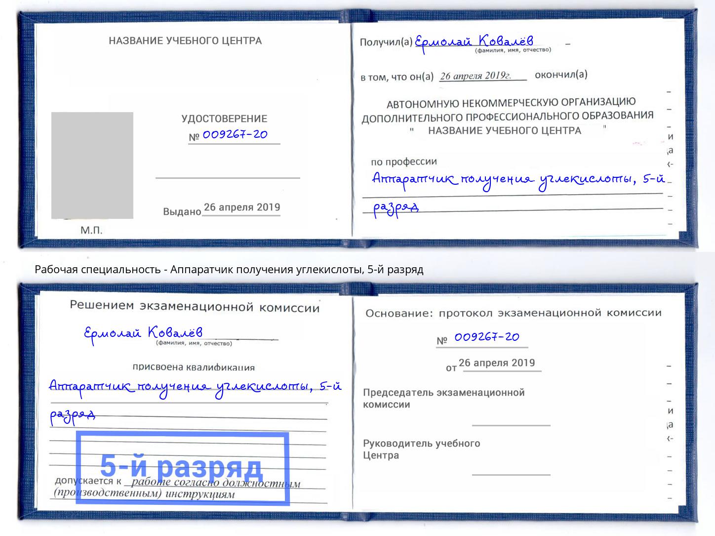 корочка 5-й разряд Аппаратчик получения углекислоты Междуреченск