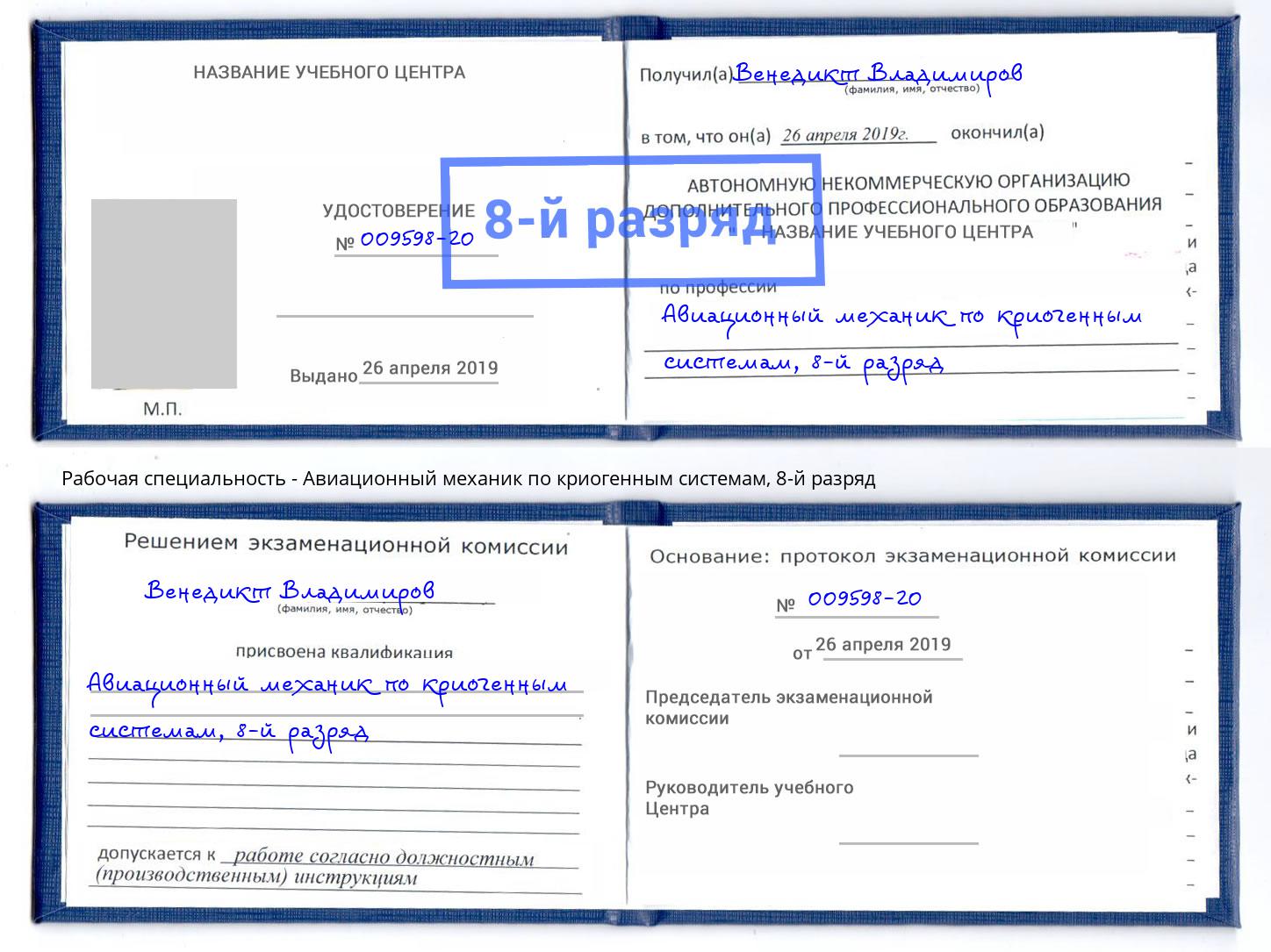 корочка 8-й разряд Авиационный механик по криогенным системам Междуреченск