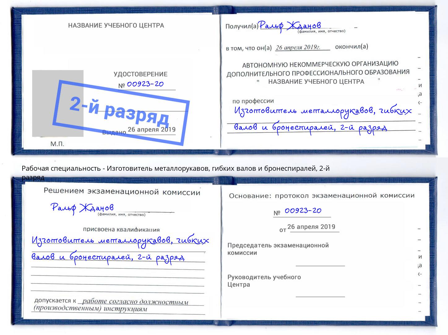 корочка 2-й разряд Изготовитель металлорукавов, гибких валов и бронеспиралей Междуреченск